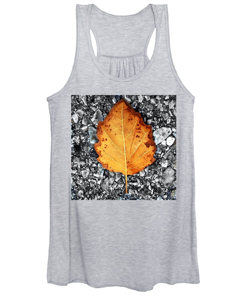 Scoobydrew81 Andrew Rhine Close-up Closeup Nature Botany Botanical Floral Flora Art Color Leaves Leaf Fall Autumn Tree Orange Color Colorful Color-splash Grey Ground Filter Detail Women's Tank Top featuring the photograph Single Orange keaf 1 by Andrew Rhine