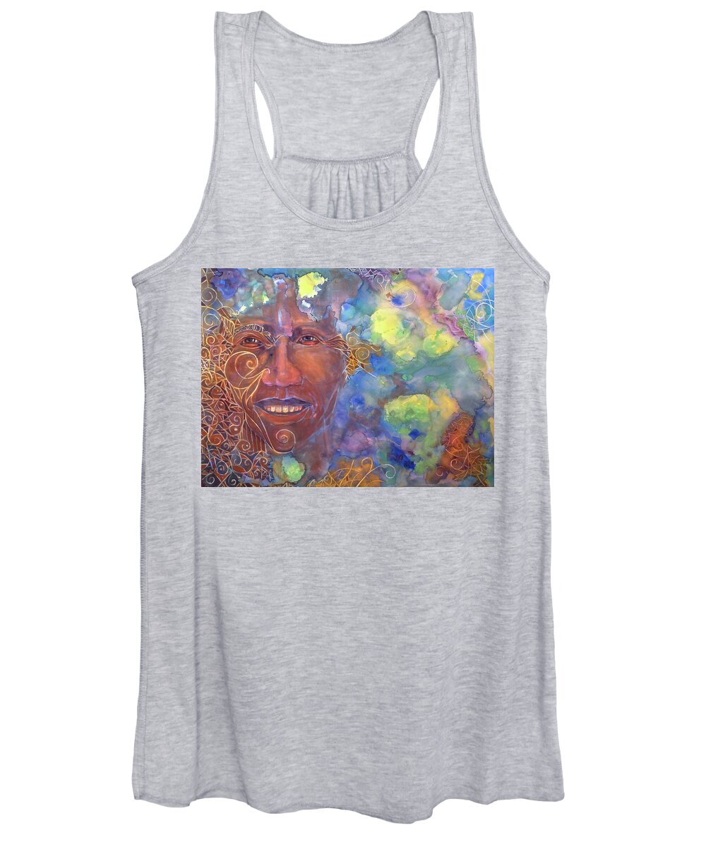 Face Women's Tank Top featuring the painting Smiling Muse No. 1 by Cora Marshall