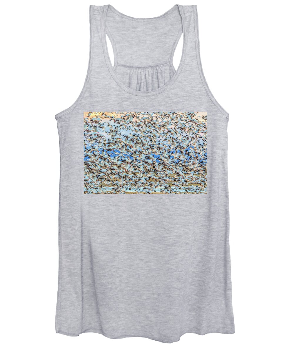 California Women's Tank Top featuring the photograph Snow Geese Fly Off by Marc Crumpler