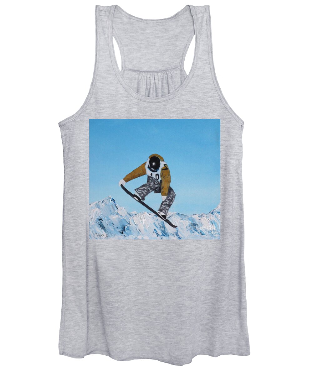 Snow Women's Tank Top featuring the painting Snowboarder by Monika Shepherdson