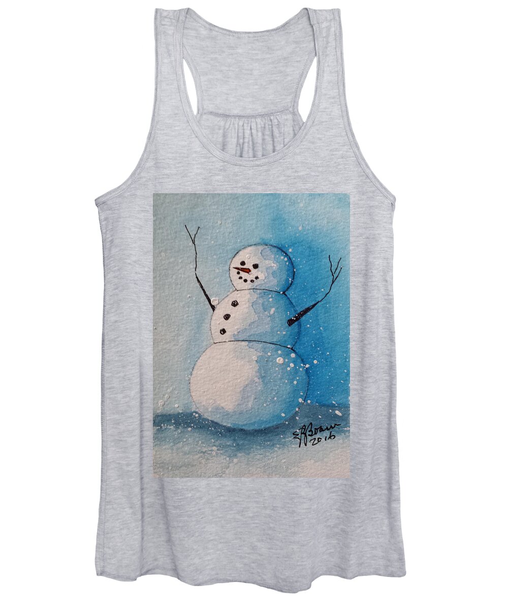 Snowman Women's Tank Top featuring the painting Snowman 2016  4 by Elise Boam