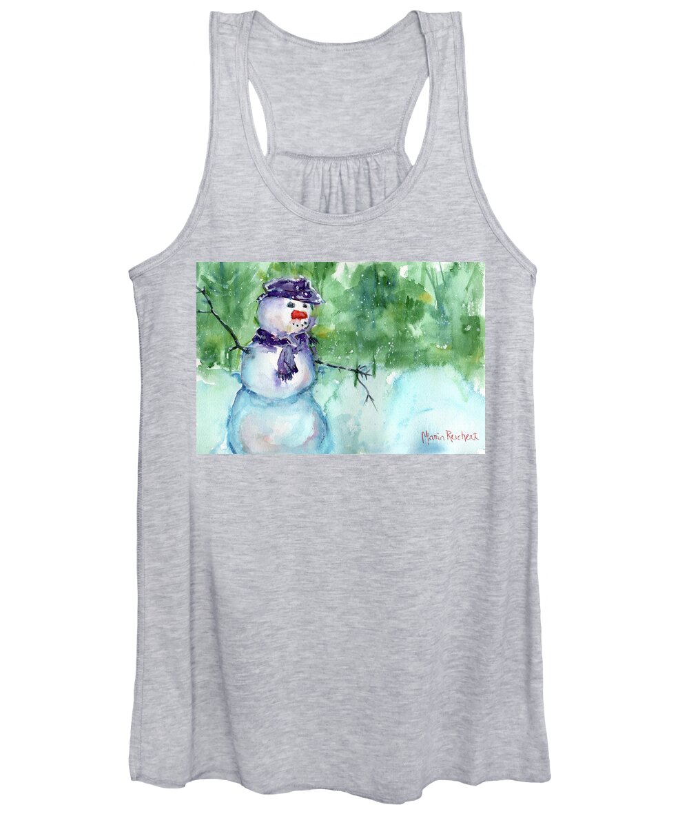 Snowman Women's Tank Top featuring the painting Snowman Watercolor by Maria Reichert