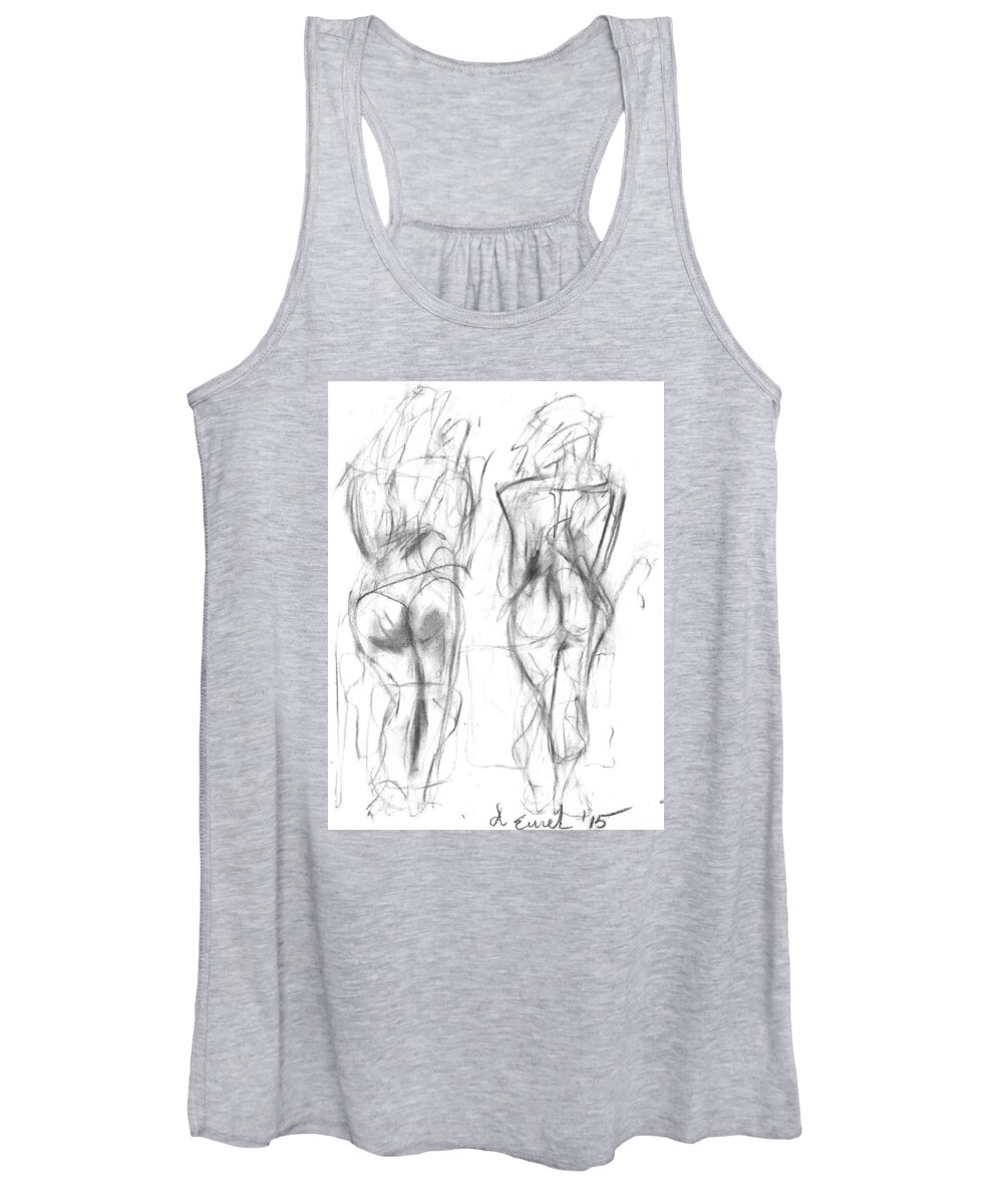 Charcoal Women's Tank Top featuring the drawing Spine Study by Drew Eurek