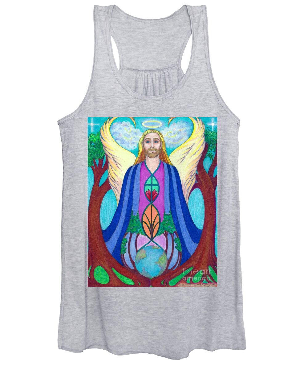 Figurative Women's Tank Top featuring the drawing Spirit Guide Sananda by Debra Hitchcock