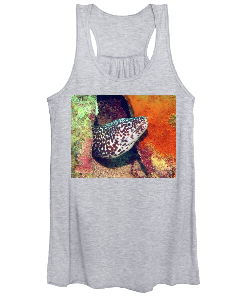 Underwater Women's Tank Top featuring the photograph Spotted Moray Eel by Daryl Duda