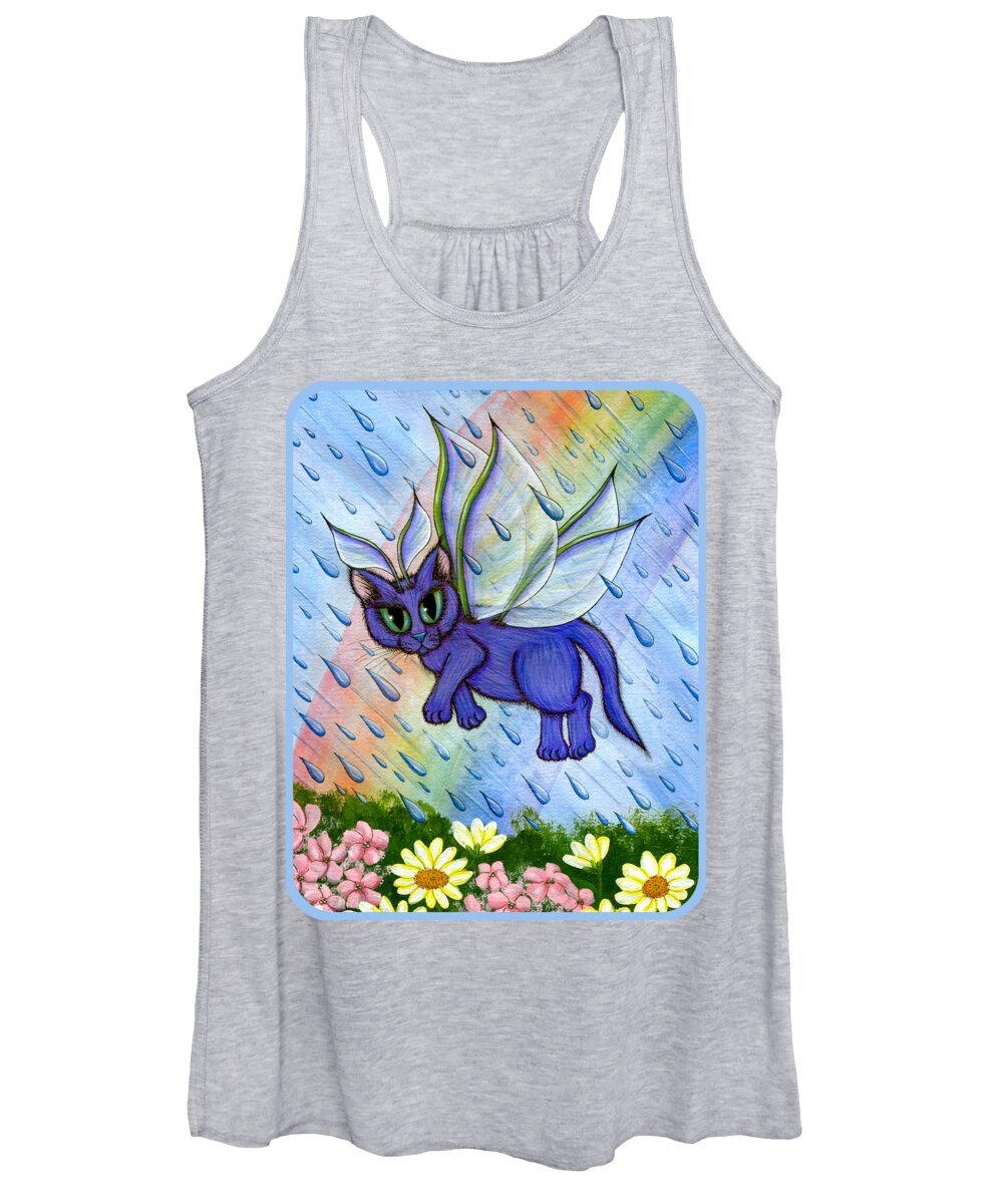 Spring Women's Tank Top featuring the painting Spring Showers Fairy Cat by Carrie Hawks