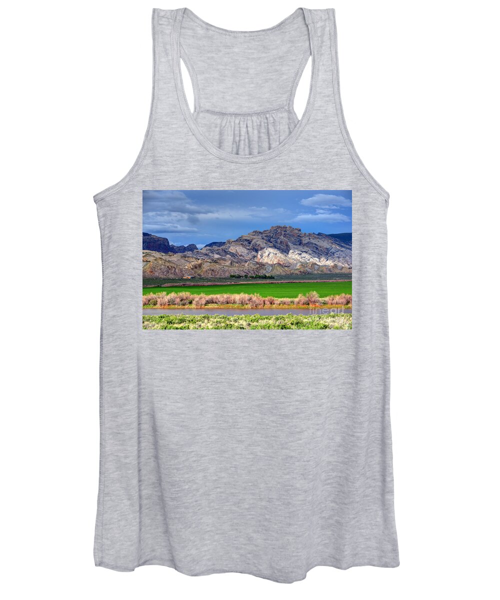 Dinosaur Women's Tank Top featuring the photograph Spring Storm over Split Mountain Dinosaur National Monument by Gary Whitton