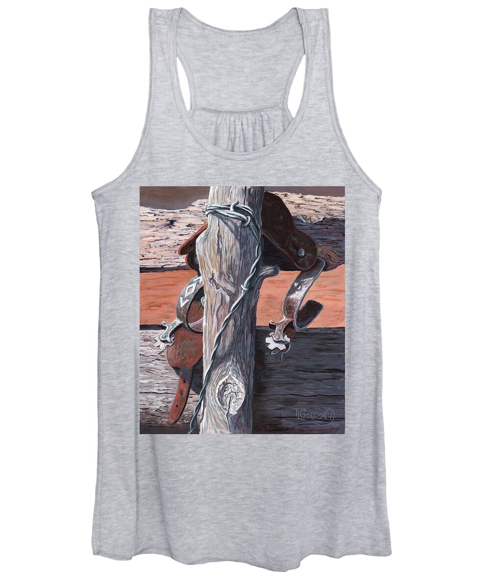 Timithy Women's Tank Top featuring the painting Spurs needing boots by Timithy L Gordon