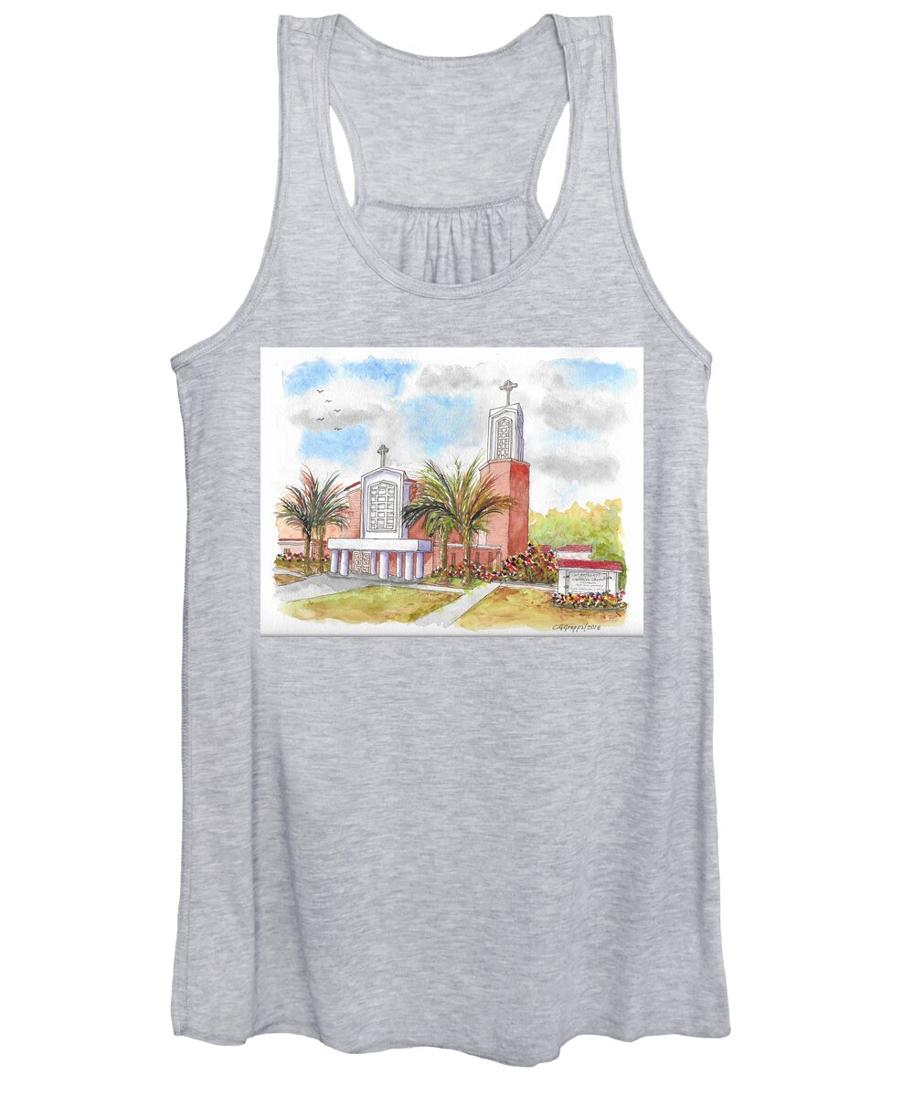 St. Anthony Of Padua Catholic Church Women's Tank Top featuring the painting St. Anthony of Padua Catholic Chuch, Manteca, California by Carlos G Groppa