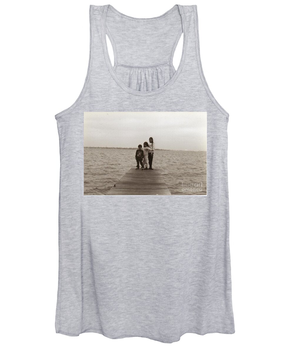 Black And White Print Women's Tank Top featuring the photograph Standing on the dock of the bay. by WaLdEmAr BoRrErO