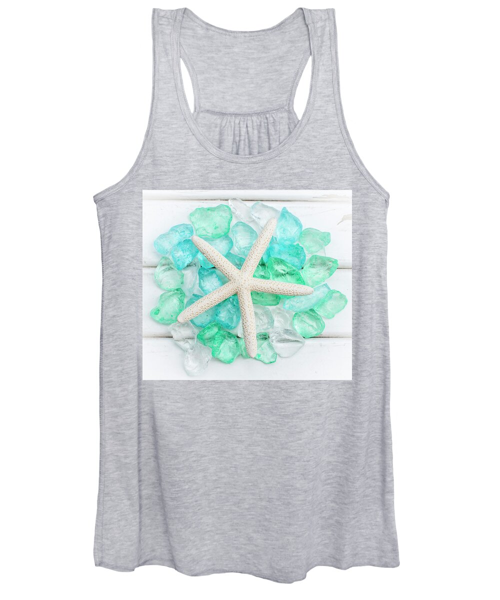 Terry Deluco Women's Tank Top featuring the photograph Starfish and Sea Glass by Terry DeLuco