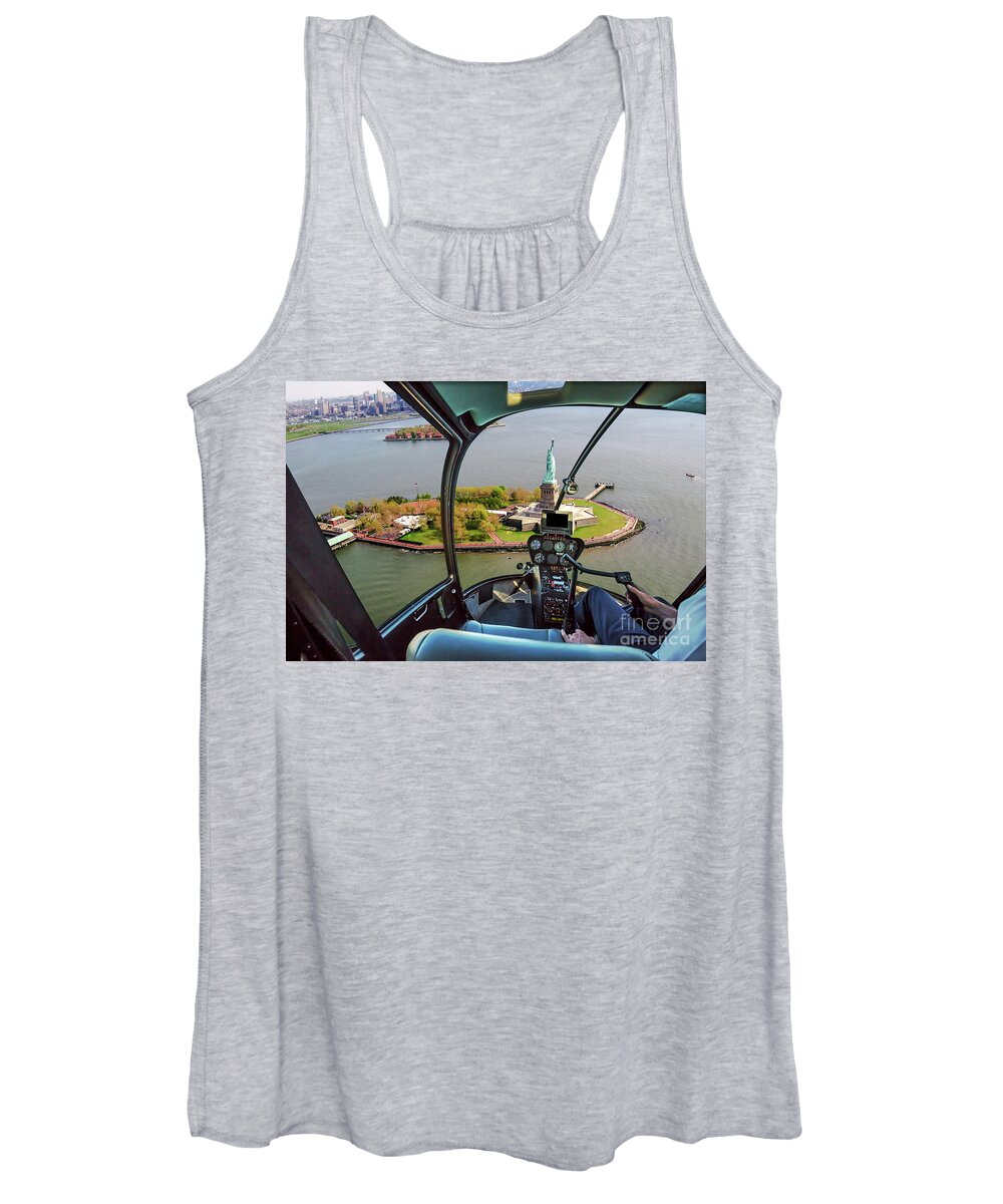 Statue Of Liberty Women's Tank Top featuring the photograph Statue of Liberty Helicopter by Benny Marty