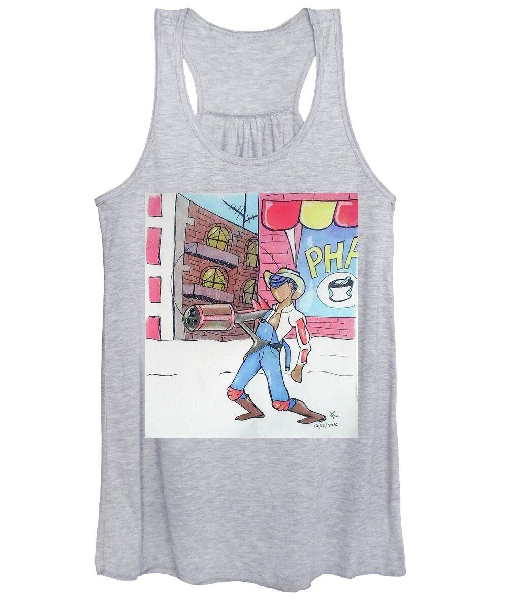 Hillbilly Women's Tank Top featuring the drawing Steampunked Hillbilly by Loretta Nash
