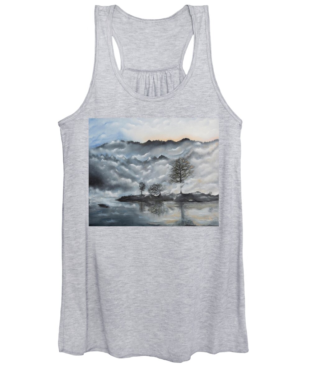 Lake Women's Tank Top featuring the painting Stillness by Neslihan Ergul Colley