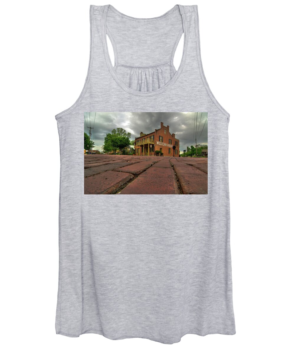 Missouri Women's Tank Top featuring the photograph Stormy Morning on Main Street by Steve Stuller