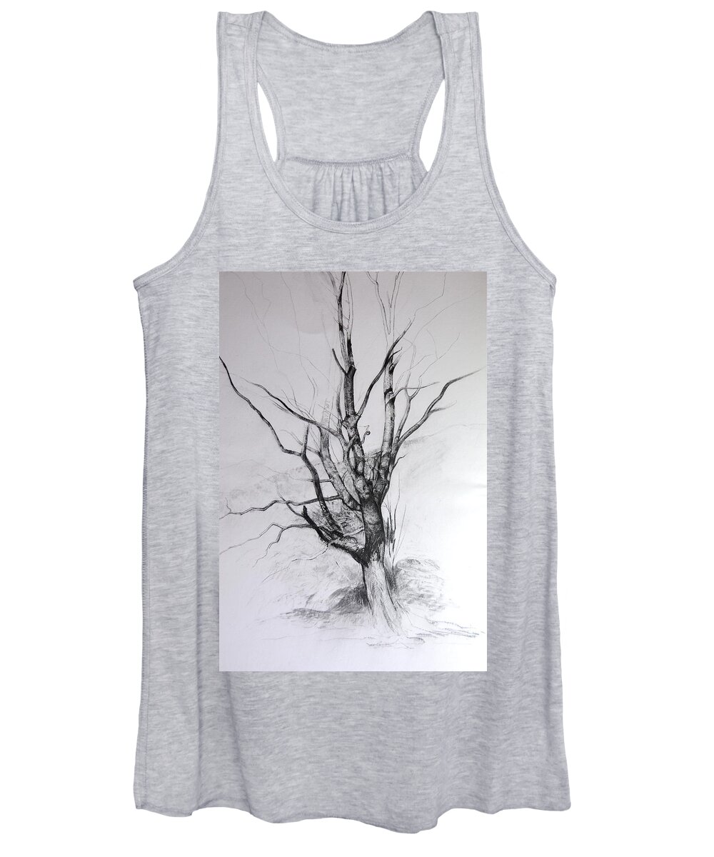 Landscape Women's Tank Top featuring the drawing Study of a Tree by Harry Robertson