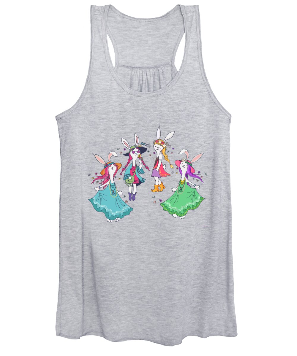 Spring Women's Tank Top featuring the painting Summer Bunny Festival by Little Bunny Sunshine