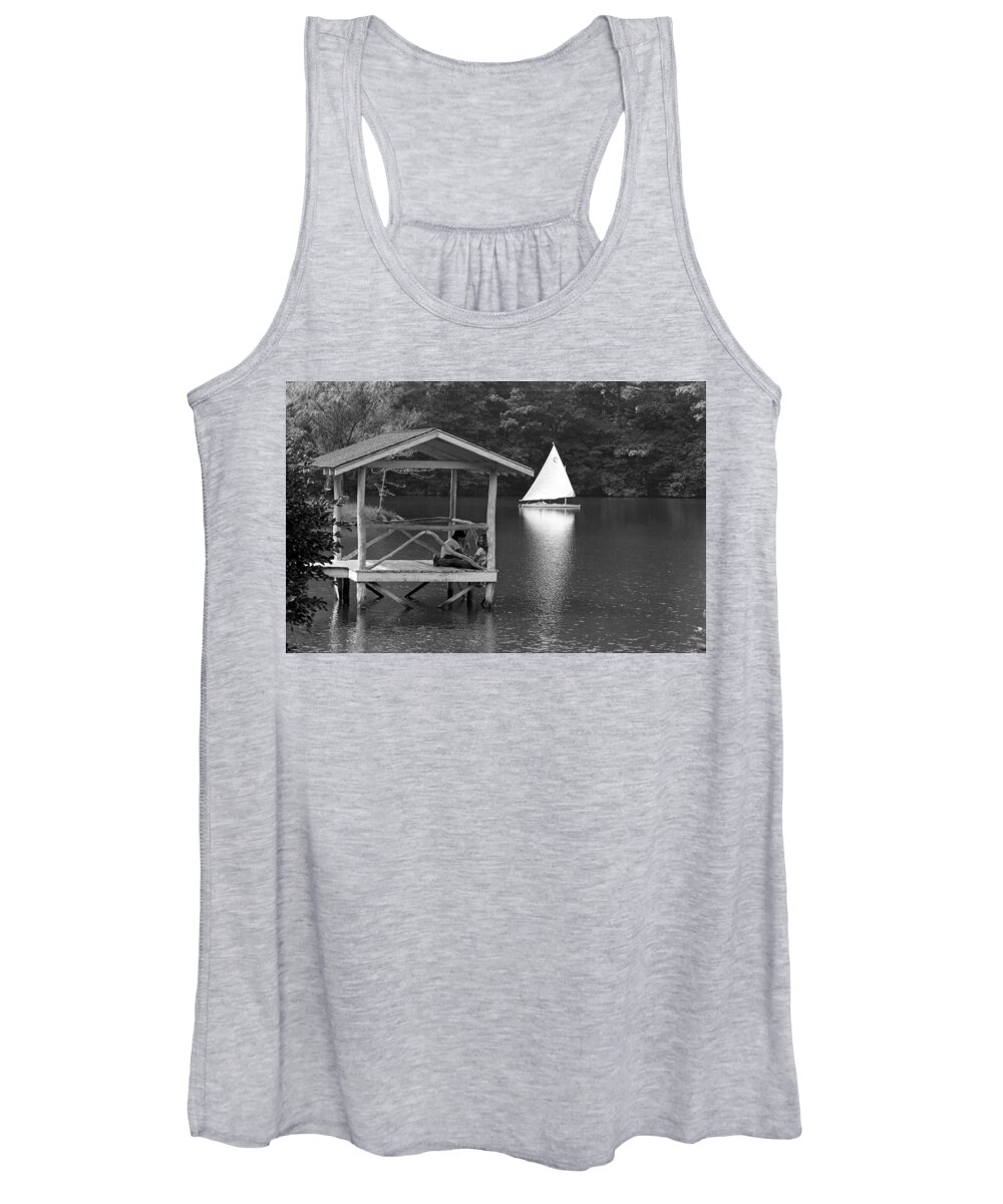 Summer Camp Women's Tank Top featuring the photograph Summer Camp Black and White 1 by Michael Fryd