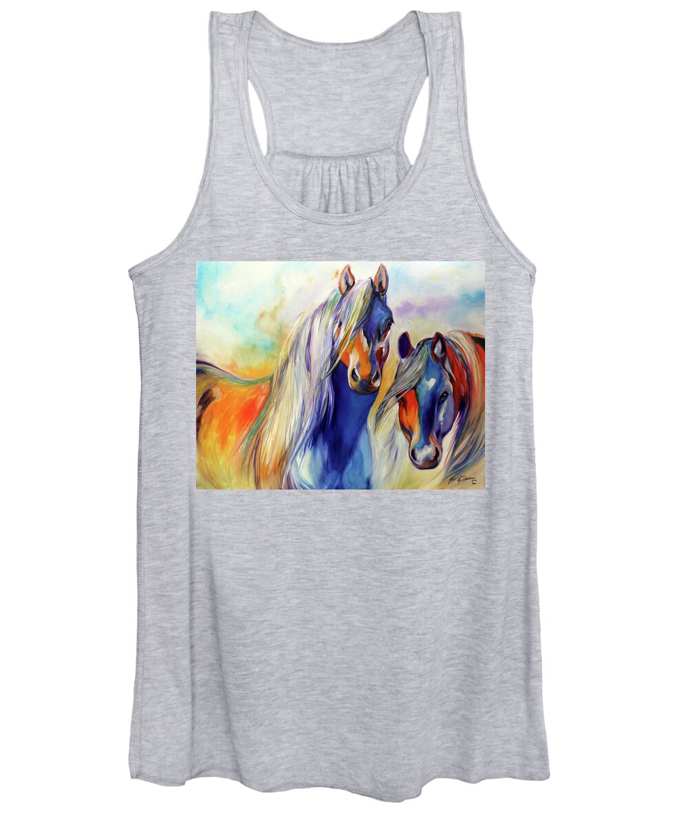 Marcia Women's Tank Top featuring the painting SUN and SHADOW EQUINE ABSTRACT by Marcia Baldwin