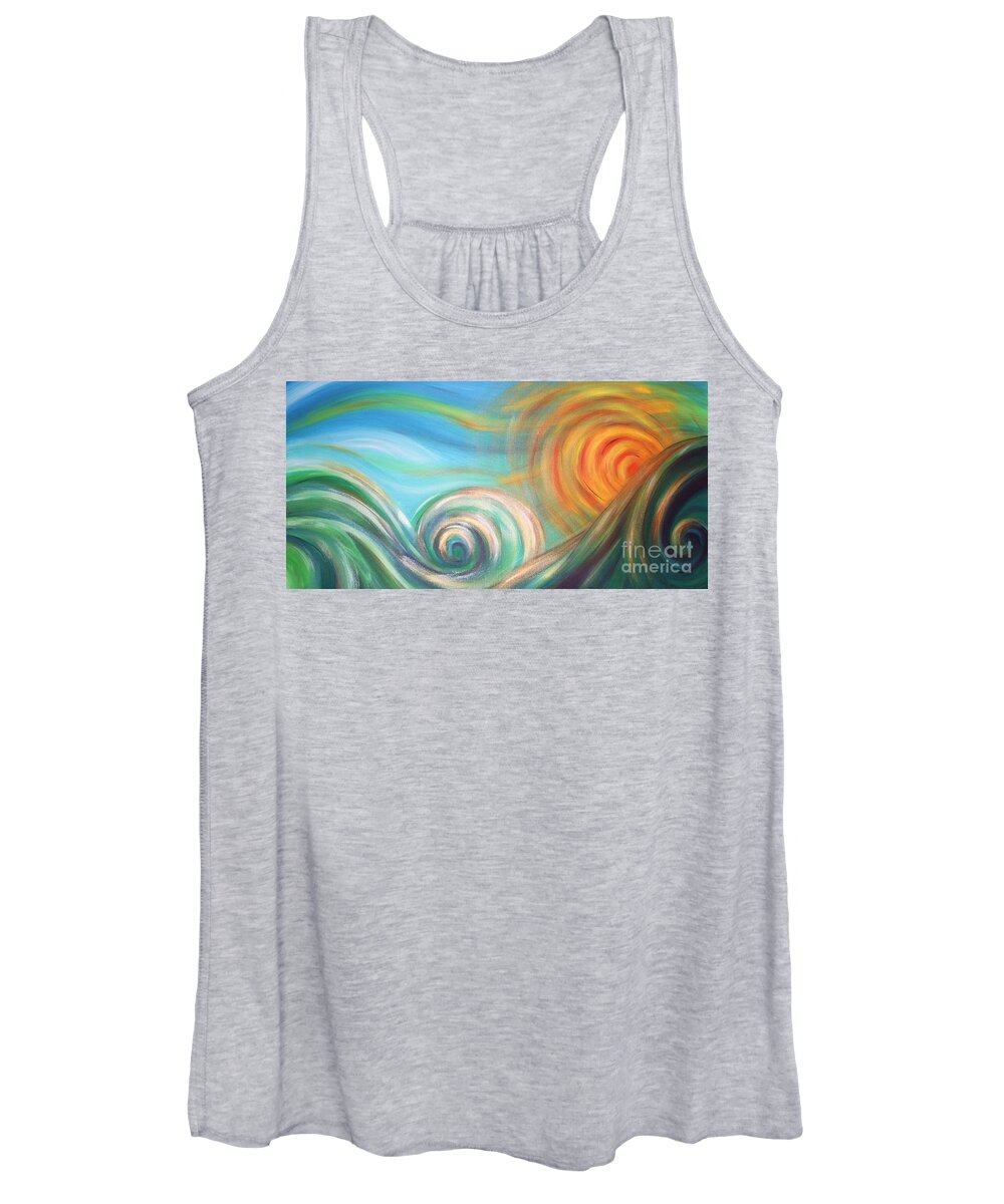 Sea Women's Tank Top featuring the painting Sun Surf Sky by Reina Cottier