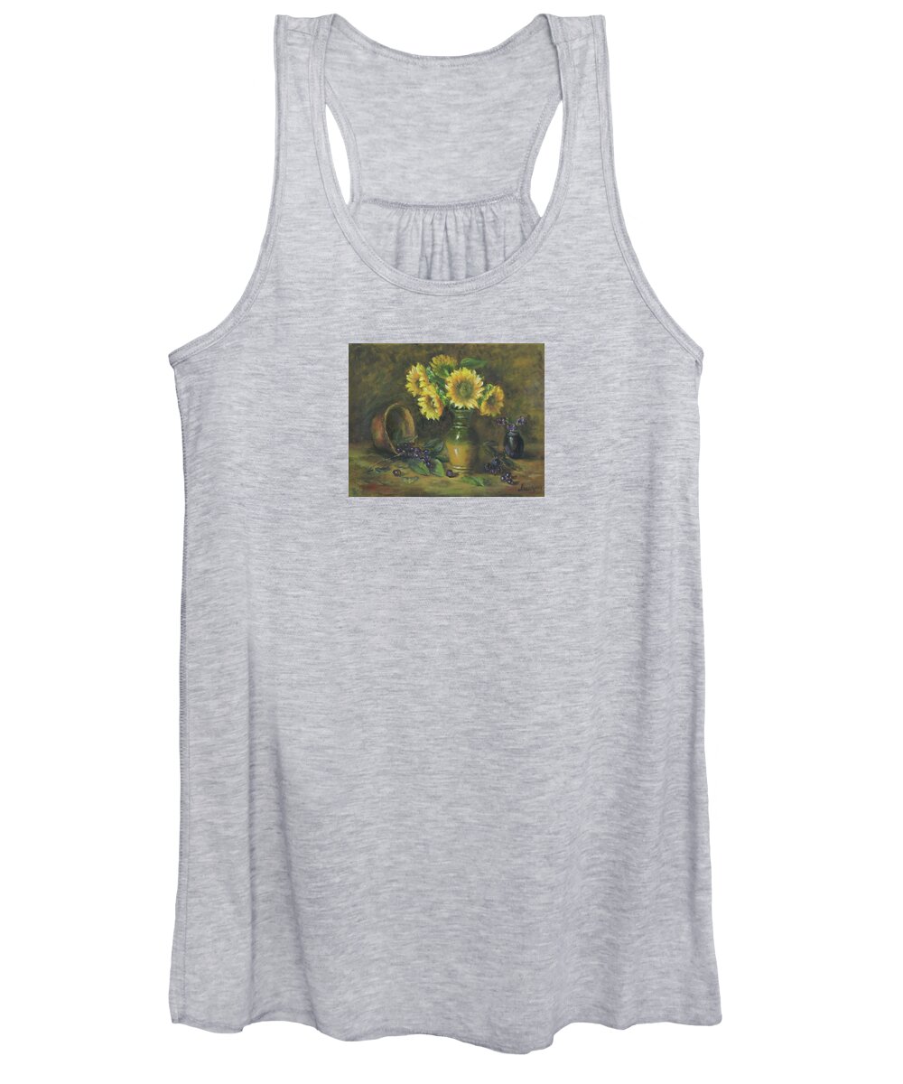 Classical Floral Women's Tank Top featuring the painting Sunflowers by Katalin Luczay