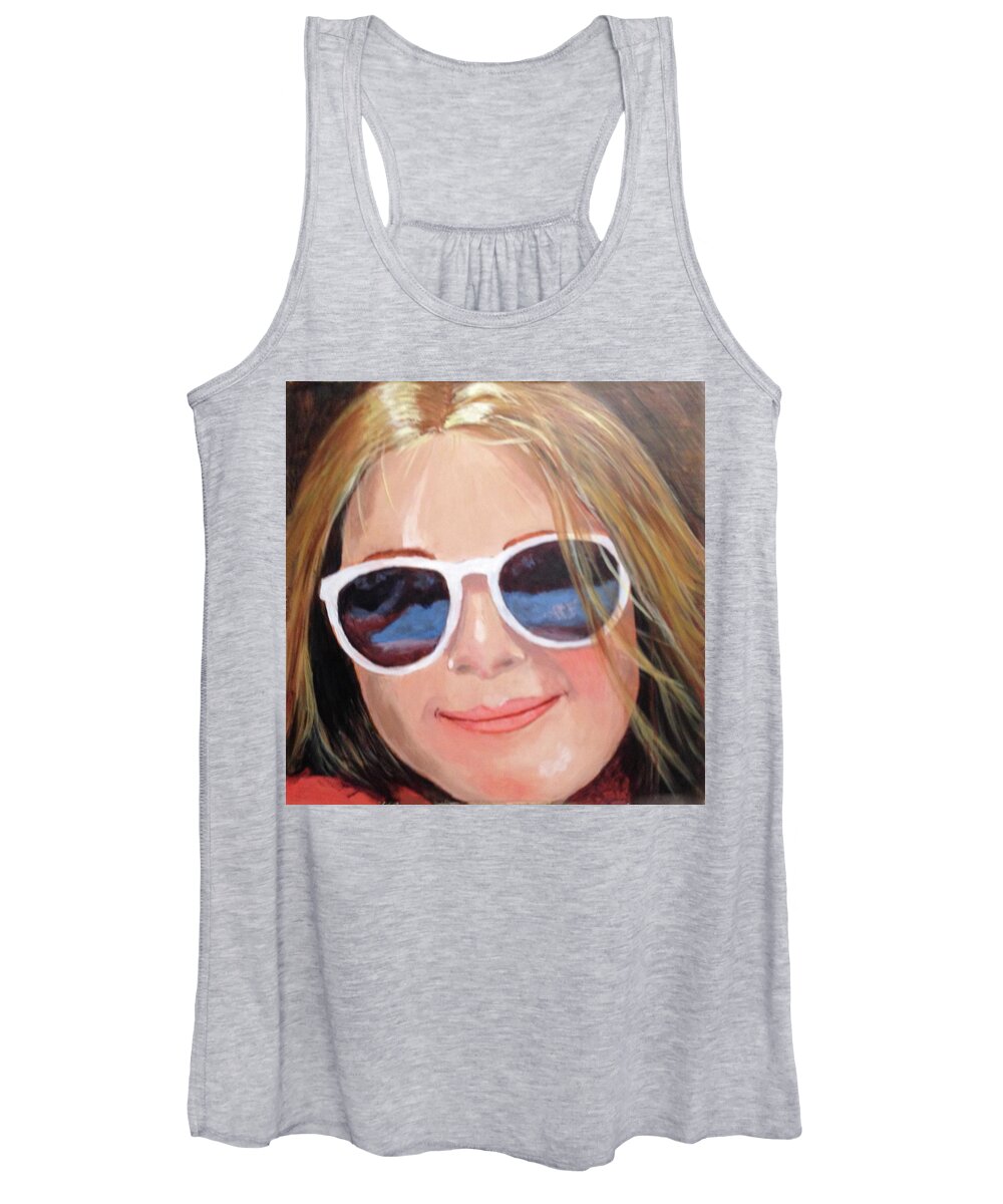 Portrait Women's Tank Top featuring the painting Sunglass reflections by Donna Tucker
