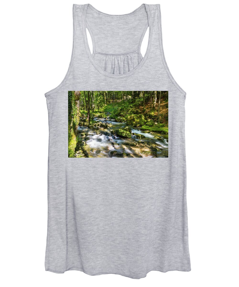 Torrent Women's Tank Top featuring the photograph Sunny afternoon under the trees - 2 by Paul MAURICE