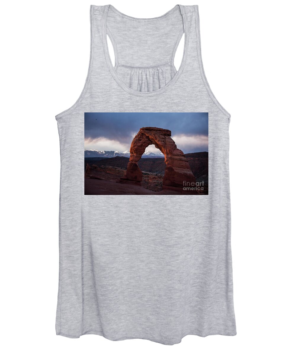 Arches Women's Tank Top featuring the photograph Sunrise at Delicate Arch by Agnes Caruso
