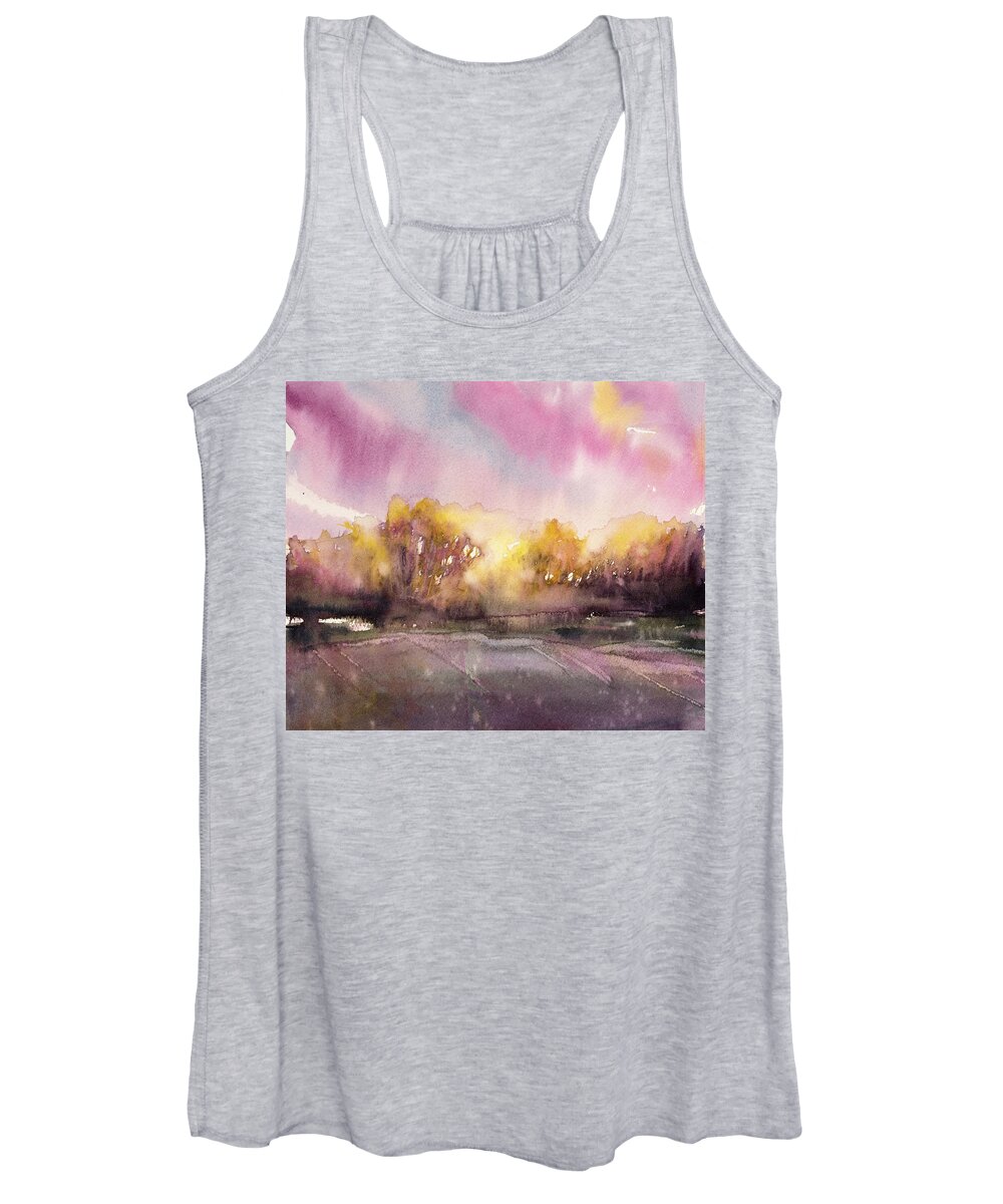 Landscape Women's Tank Top featuring the painting Sunrise on the Lane by Judith Levins