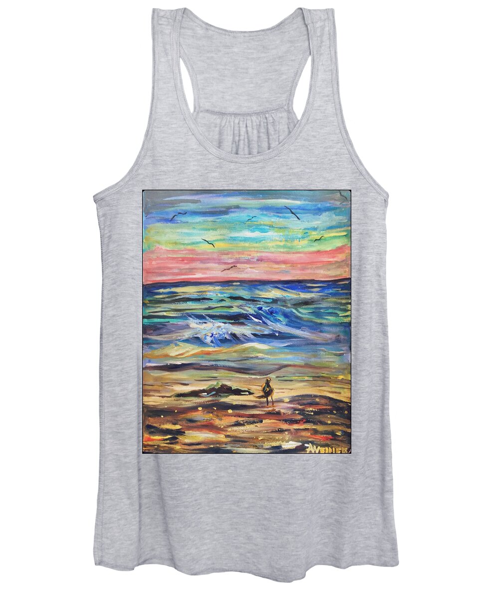 Sunset Women's Tank Top featuring the painting Sunset Corpus Christi Beach by Angela Weddle