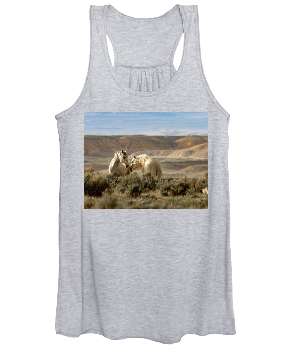 Mustang Women's Tank Top featuring the photograph Sunset Friends by Mindy Musick King