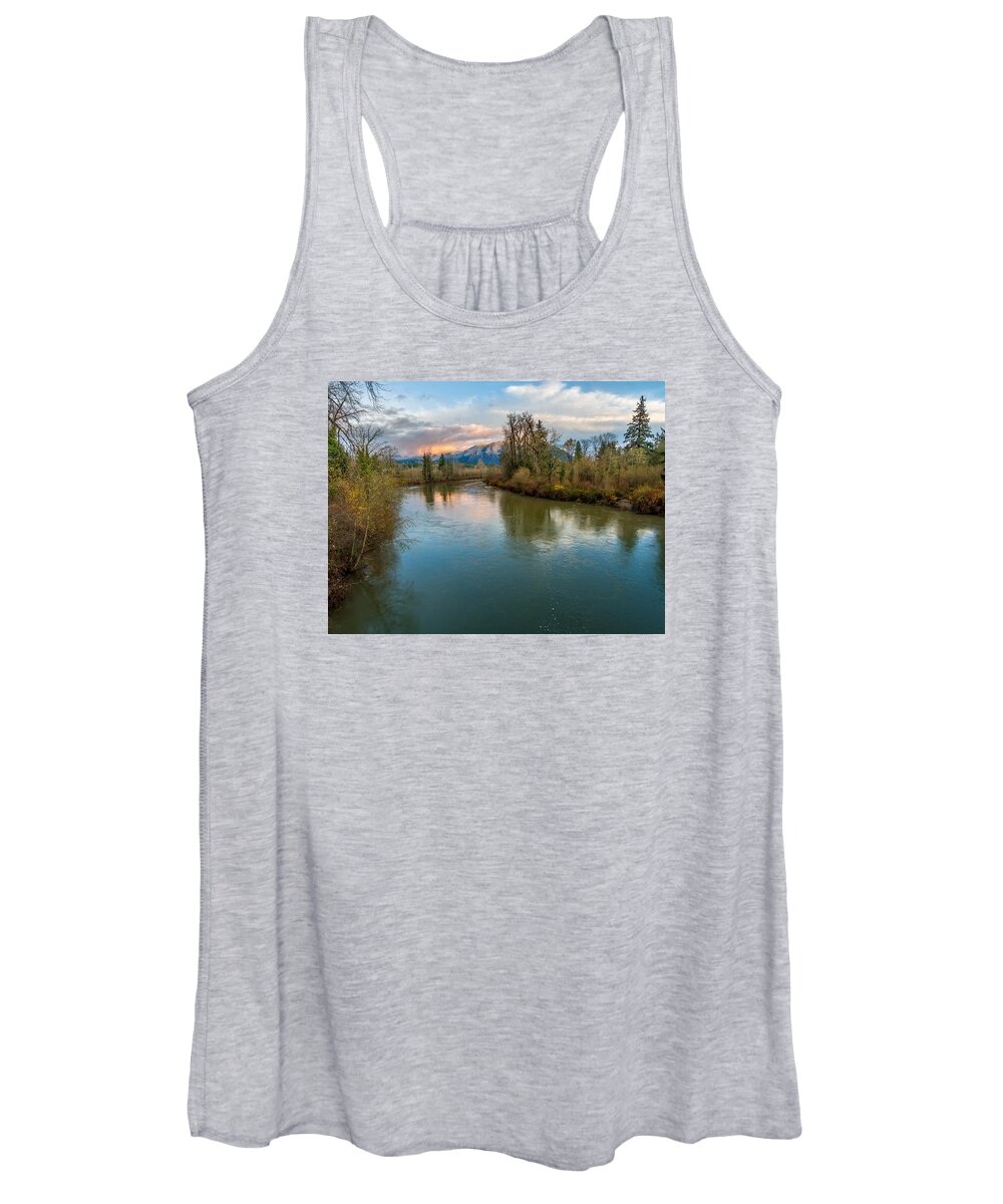 Sunset Women's Tank Top featuring the photograph Sunset Glow over the Snoqualmie River by Rob Green