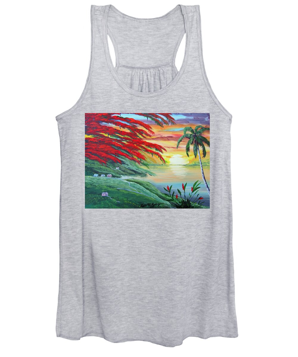 Flamboyan Women's Tank Top featuring the painting Sunset by Luis F Rodriguez