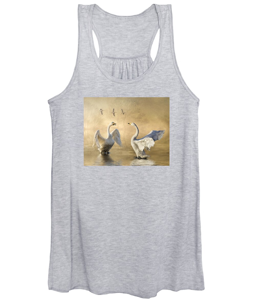 Swans Women's Tank Top featuring the photograph Sunset squabble by Brian Tarr