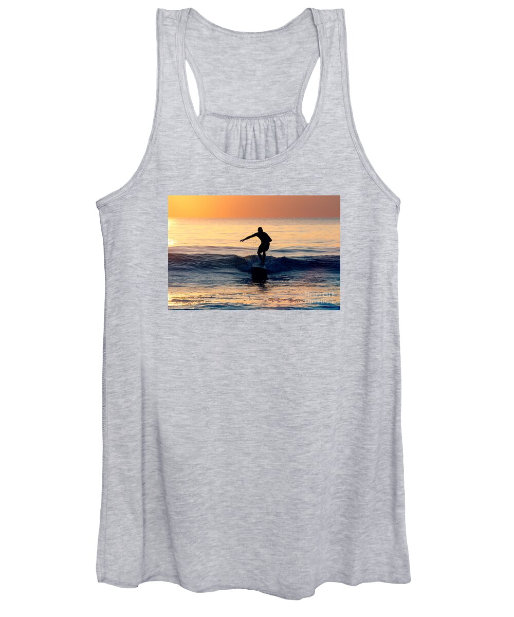 Silhouette Women's Tank Top featuring the photograph Surfer at Dusk by Minolta D
