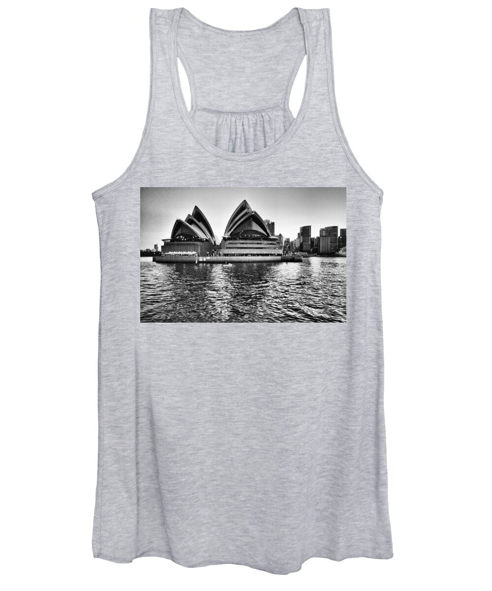 Sydney Opera House Women's Tank Top featuring the photograph Sydney Opera House-Black and White by Douglas Barnard