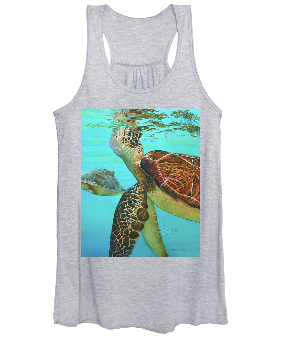 Sea Turtles Women's Tank Top featuring the painting Taking a Breather by Marguerite Chadwick-Juner