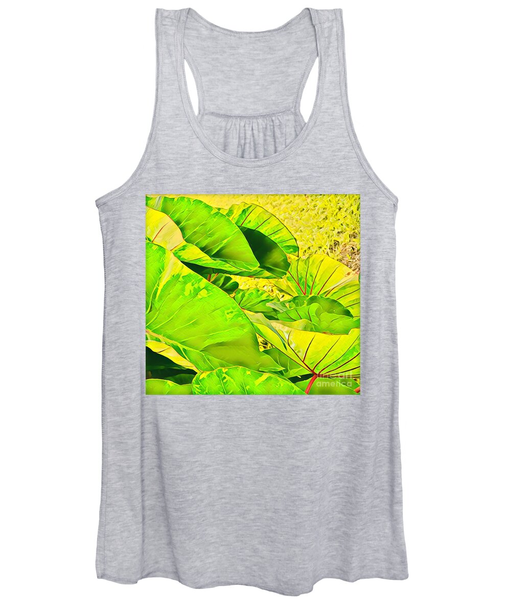 #taroleaves #taro #leaves #green #flowersofaloha Women's Tank Top featuring the photograph Taro Leaves in Green by Joalene Young