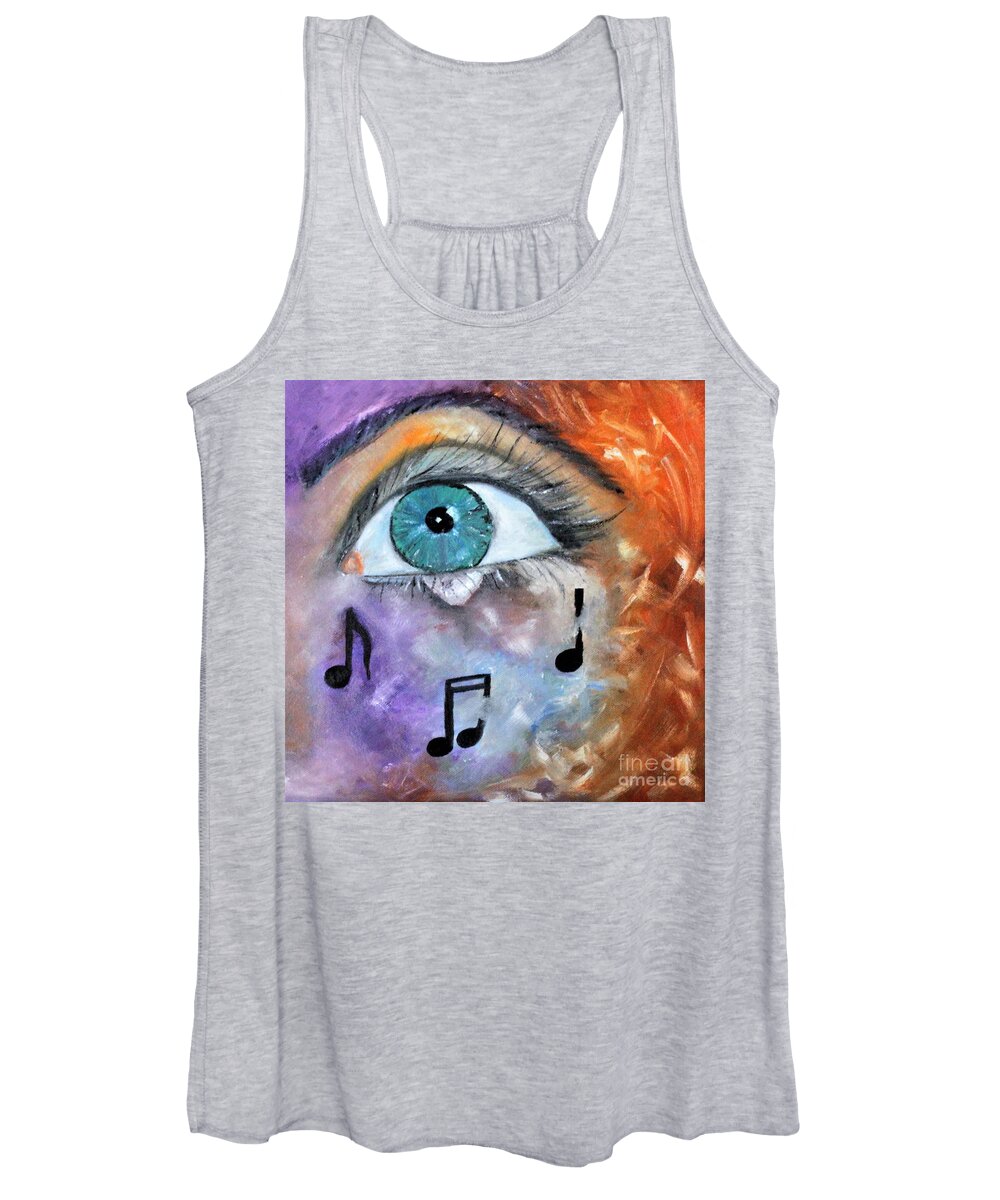 Face Women's Tank Top featuring the painting Tears Fall To The Beat by Tracey Lee Cassin