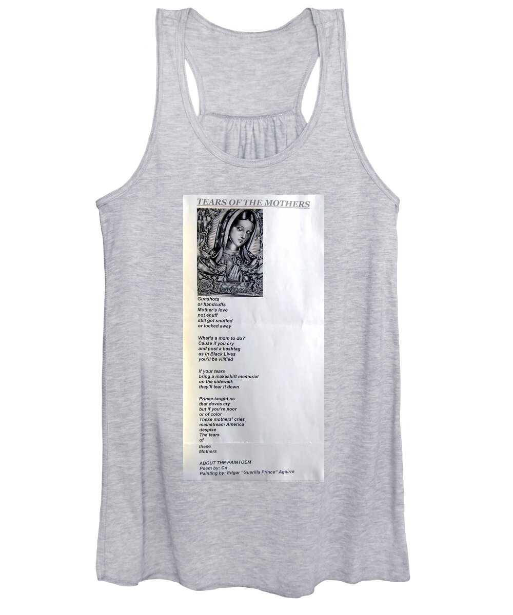 Black Art Women's Tank Top featuring the drawing Tears of the Mothers Paintoem by Donald 'C-Note' Hooker and Edgar Aguirre