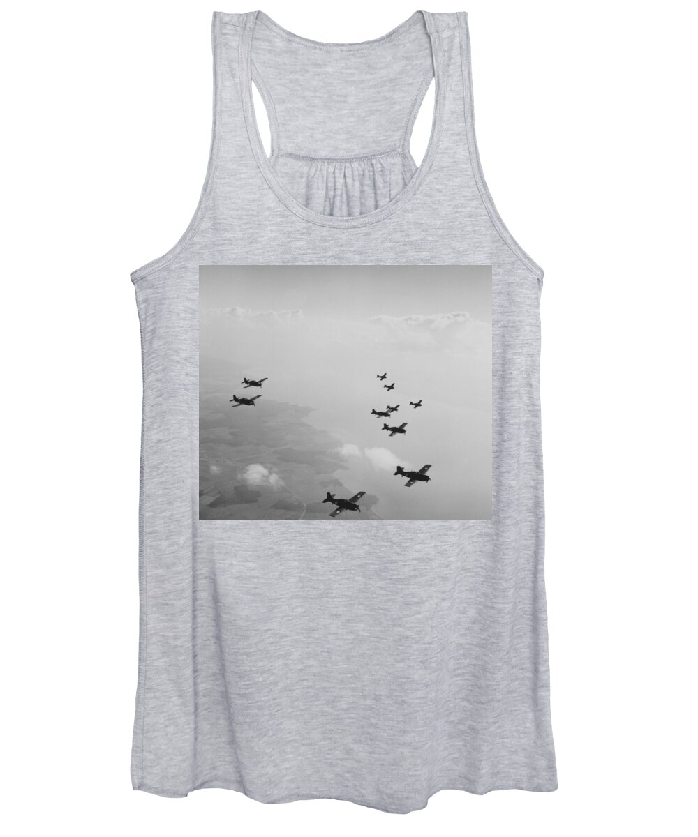 Plane Women's Tank Top featuring the photograph Ten Wildcats In Flight Over The Coast by American School