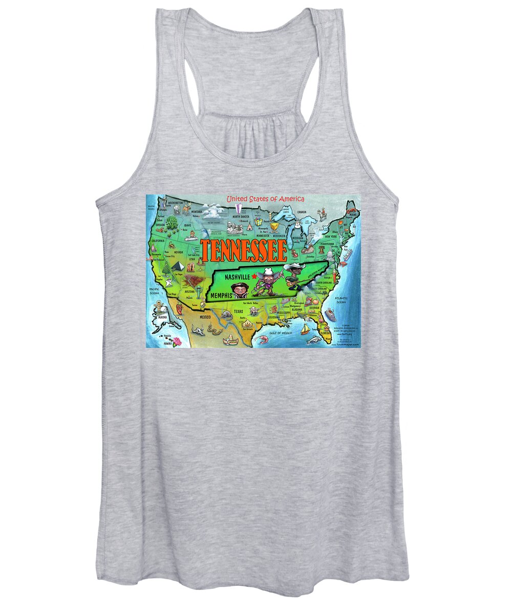 Tennessee Women's Tank Top featuring the painting Tennessee USA Cartoon Map by Kevin Middleton