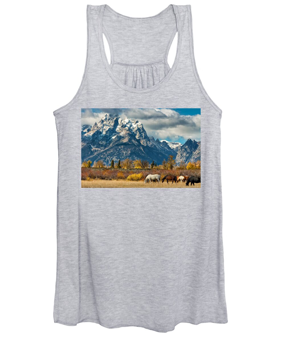 Horse Women's Tank Top featuring the photograph Teton Horses by Kathleen Bishop