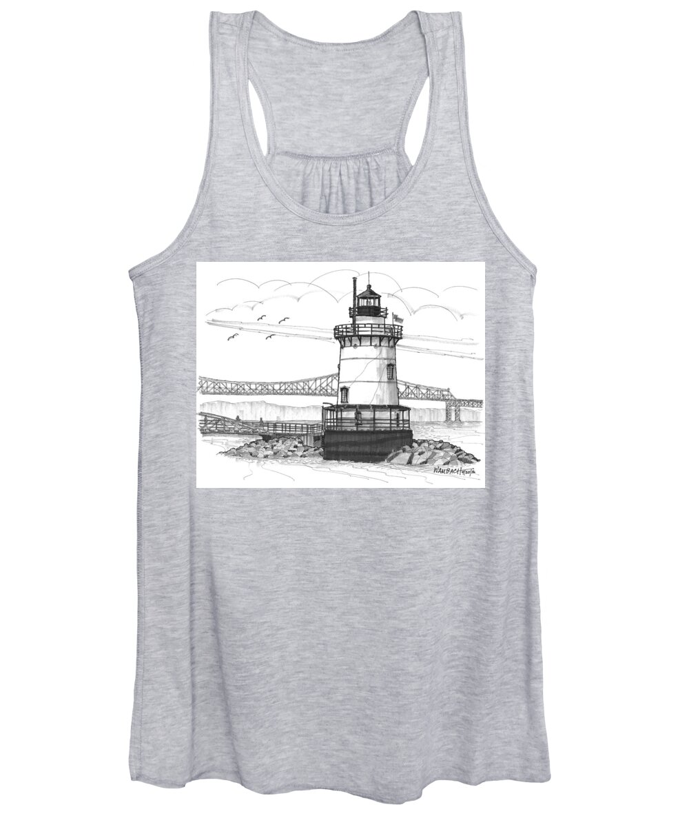 Landscape Women's Tank Top featuring the drawing The 1883 Lighthouse at Sleepy Hollow by Richard Wambach