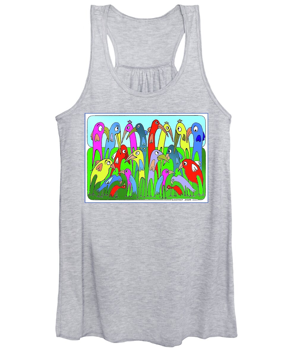 Birds Women's Tank Top featuring the painting The Annual General Meeting by Hartmut Jager