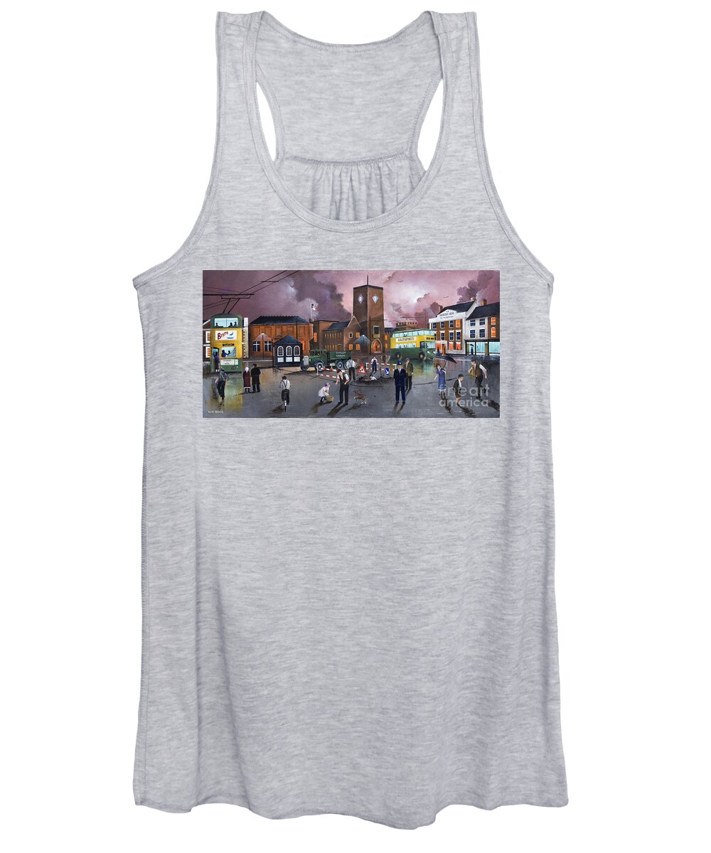 England Women's Tank Top featuring the painting Dudley Trolley Bus Terminus 1950's - England by Ken Wood