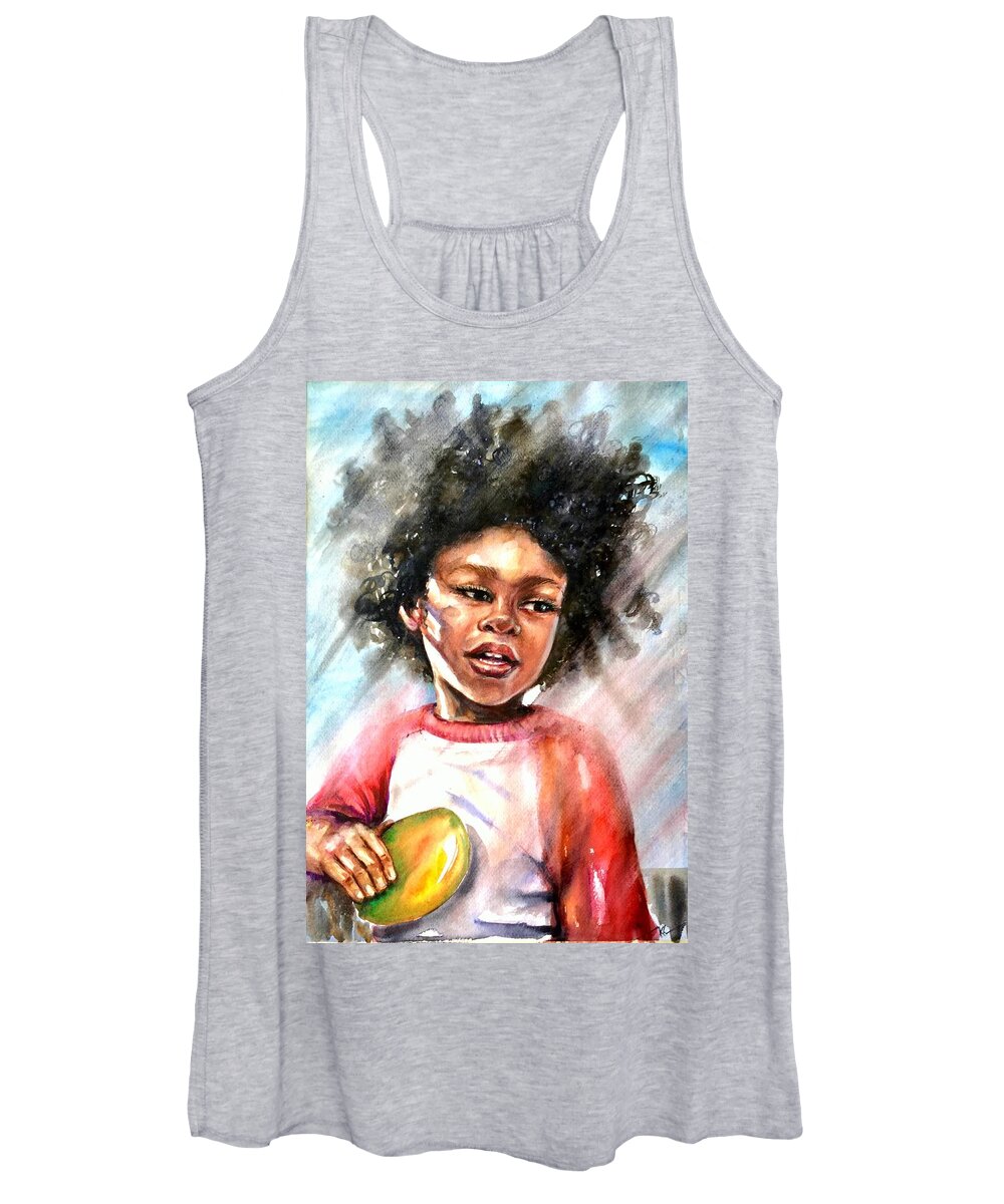 Boy Women's Tank Top featuring the painting The boy with a mango by Katerina Kovatcheva