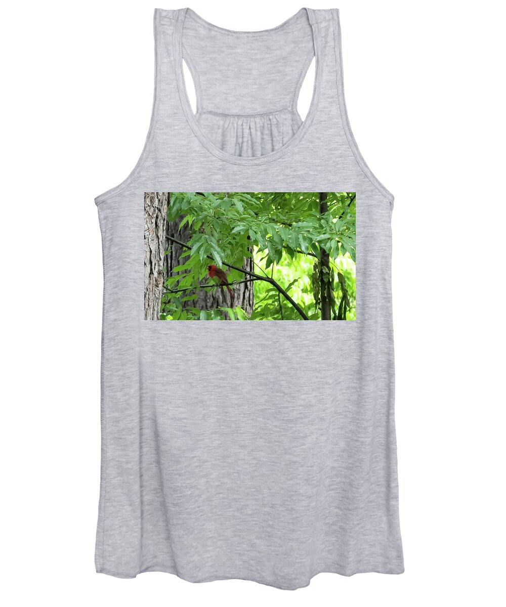 Bird Women's Tank Top featuring the digital art The Cardinal in the Woods by Ed Stines