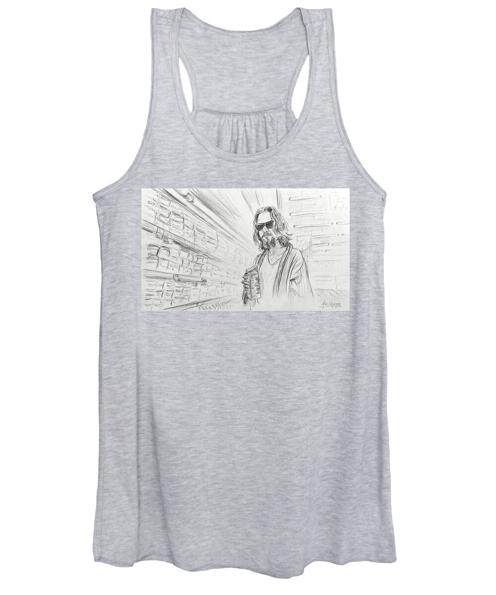 Big Lebowski Women's Tank Top featuring the drawing The Dude Abides by Michael Morgan