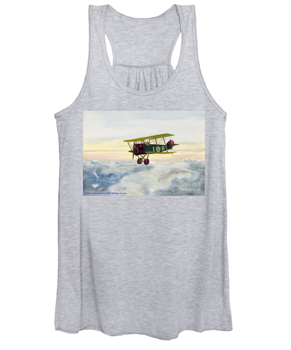 The Flying Ace Women's Tank Top featuring the painting The Flying Ace - Sopwith Camel Art by Edward McNaught-Davis